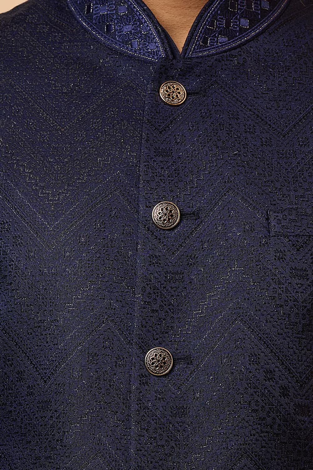 Midnight Navy Textured Sherwani