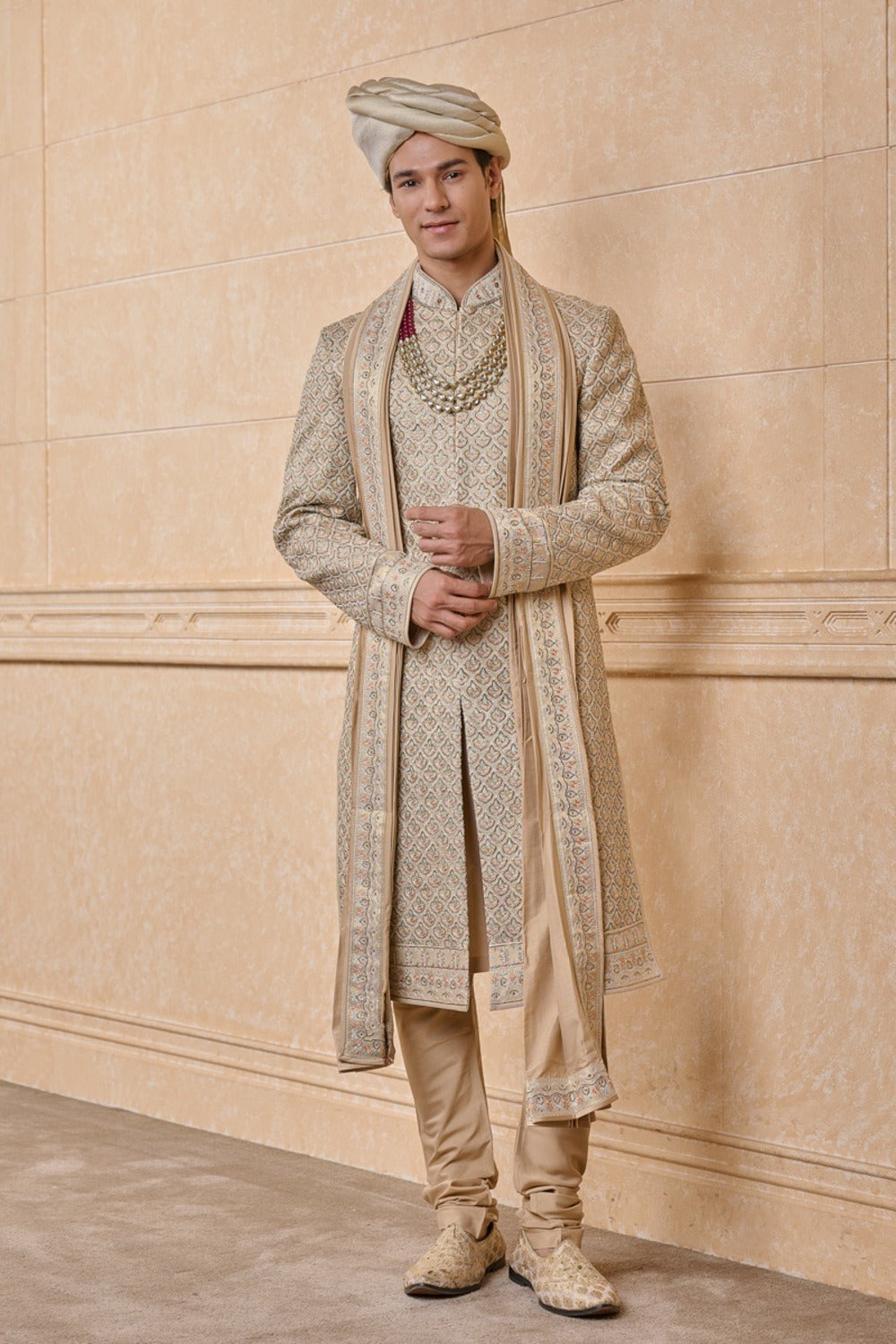 Champagne Gold Regal Patterned Sherwani