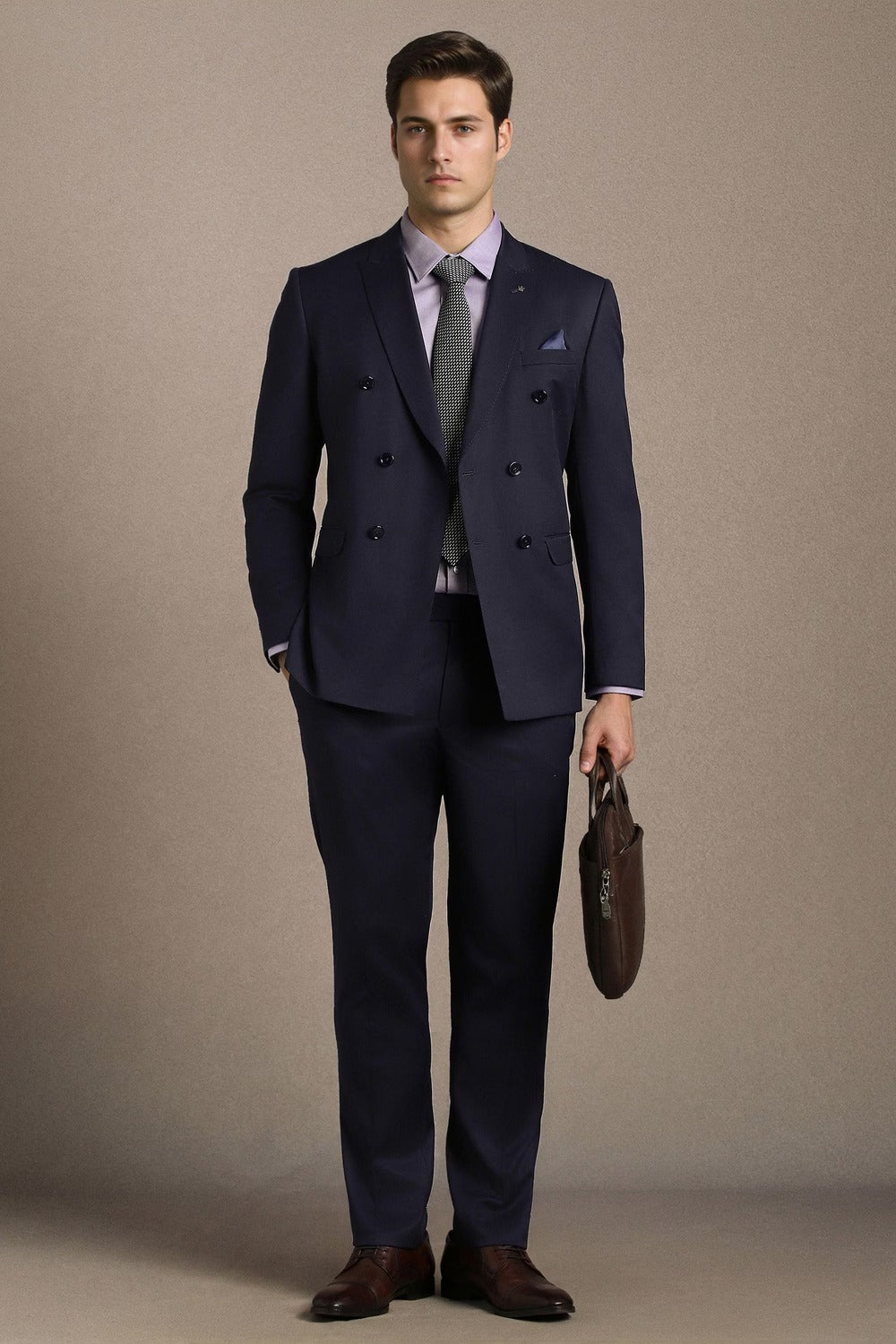 Elite Double-Breasted Two-Piece Suit for Men - Midnight Navy