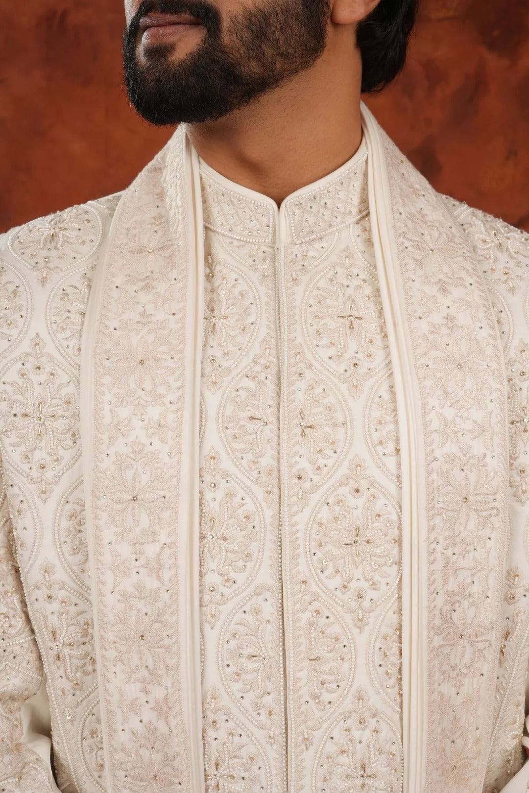 Royal ivory embroidered sherwani embroidery close-up